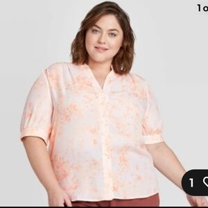 Ava & Viv Women's Plus‎ Size Short Sleeve Tie-Dye Button-Front Blouse Size 2x